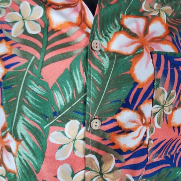 Uzzi Mens XL Hawaiian Floral Short Sleeve Shirt Green/Orange Tropical Button-Up - Picture 7 of 10